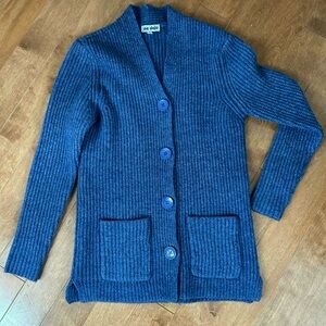 Blue Ribbed Women's Cardigan